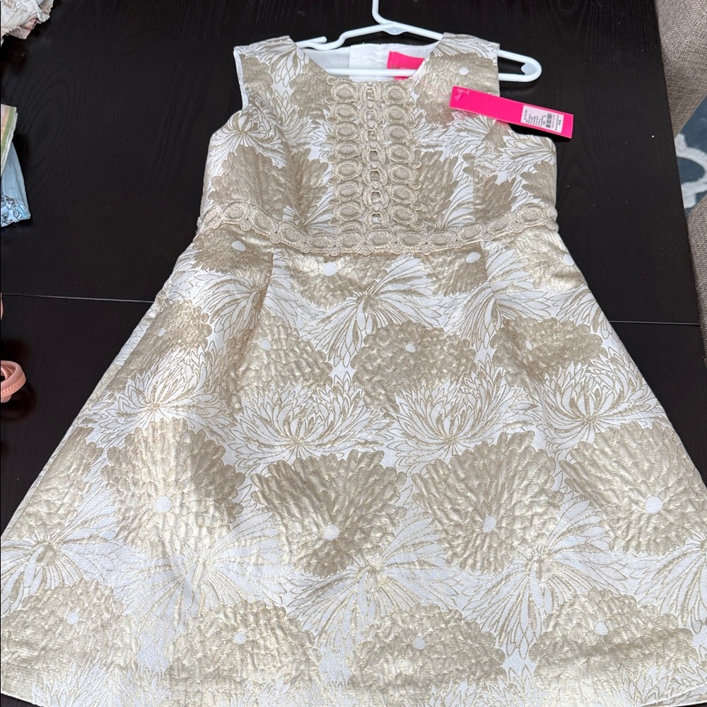 NWT Lilly Pulitzer Cream and Gold Floral Kids Dress